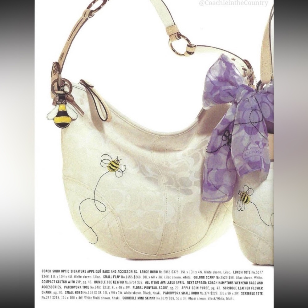 COACH Near Vintage Bee White Floral Embroidered Handbag Wristlet & Charm SET - Picture 17 of 17